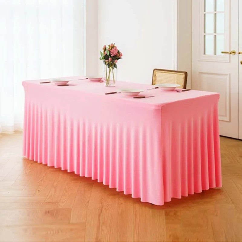 Bluejw Funda De Mesa De Falda White Elastic Stretch Table Cover Outdoor Ruffled Wedding Spandex Table Skirt Tablecloth - Image 3